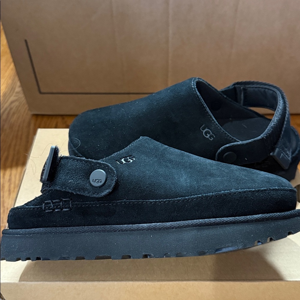 UGG Black Suede Clog-Style Slide Sandals